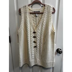 Modern Soul XL Ivory Vest V Neck Button Mixed Stitching Acrylic Wool New